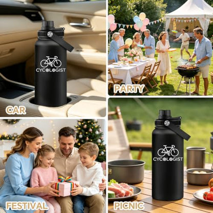 Cyclist Water Bottle 32oz Insulated Stainless Steel with Black Variation