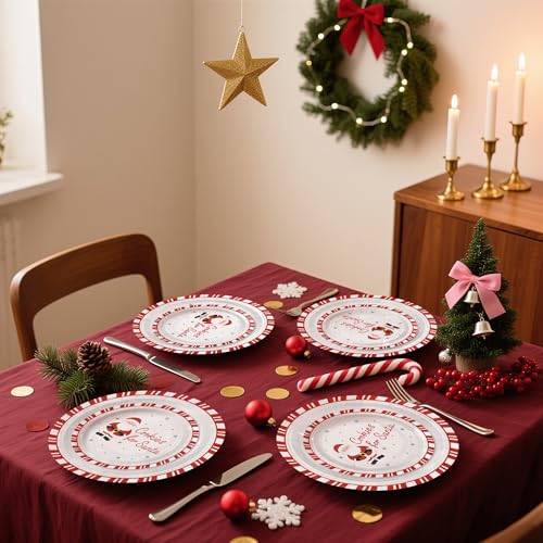 Christmas Paper Plates 50pcs - Santa Cookies Design, 7 & 9 Inch Disposable Party Tableware