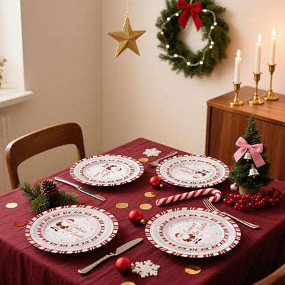 Christmas Paper Plates 50pcs - Santa Cookies Design, 7 & 9 Inch Disposable Party Tableware