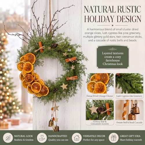 Rustic Christmas Wreath with Dried Orange Slices and Cedar - 13 Inch