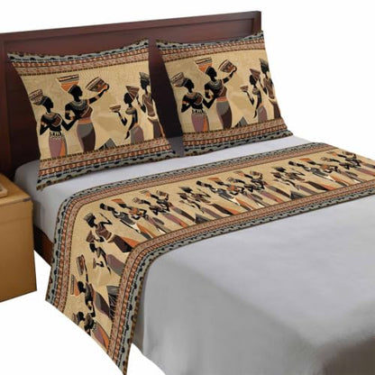 King Size Bed Runner Set 94x20in with 2 Pillow Covers - Black Ethnic Boho Decor