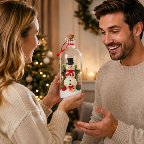 Recordable Christmas Tree in a Glass Bottle with Snowy Mini Trees - Red B