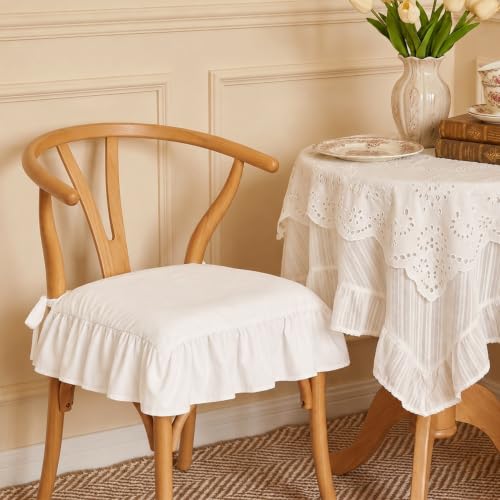 2 Pack Ruffle Chair Cushion Covers 17.5 x 17.5 Inches Cotton Vintage Style
