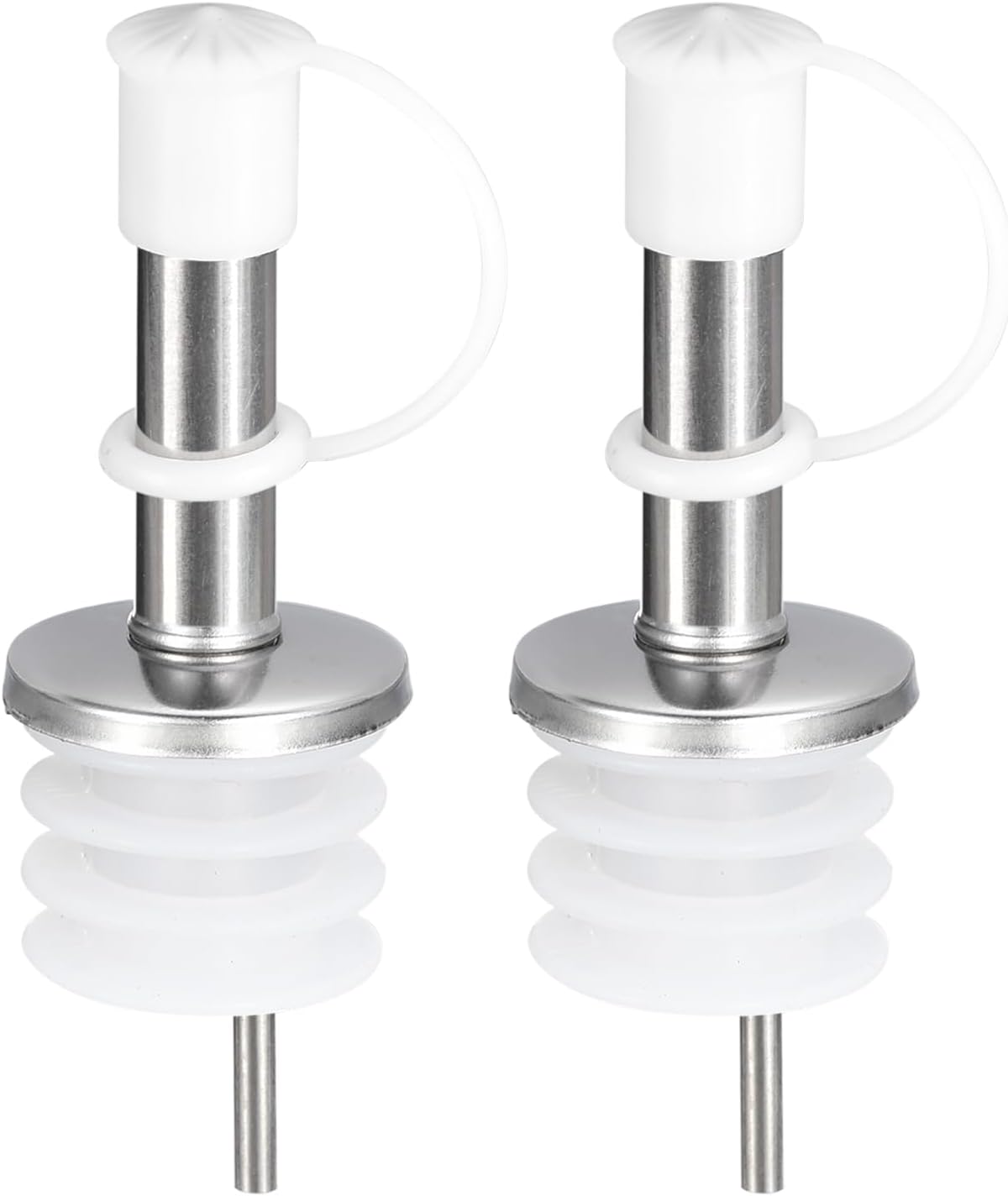uxcell Stainless Steel Bottle Pourers, 2Pcs Olive Oil Spout with Rubber Dust Caps, Wine Pourers Liquor Pour Spouts for Wine Liquor Coffee Vinegar Bottles (White)