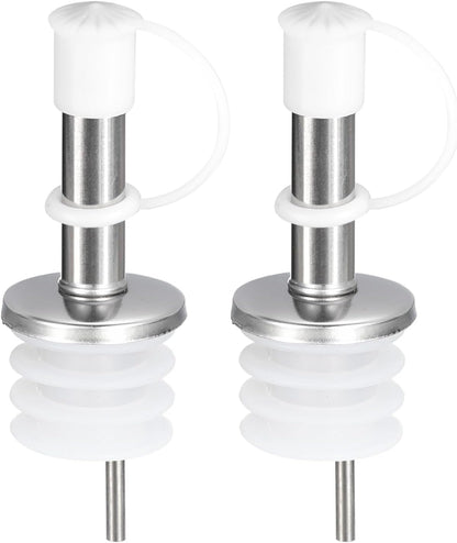 uxcell Stainless Steel Bottle Pourers, 2Pcs Olive Oil Spout with Rubber Dust Caps, Wine Pourers Liquor Pour Spouts for Wine Liquor Coffee Vinegar Bottles (White)