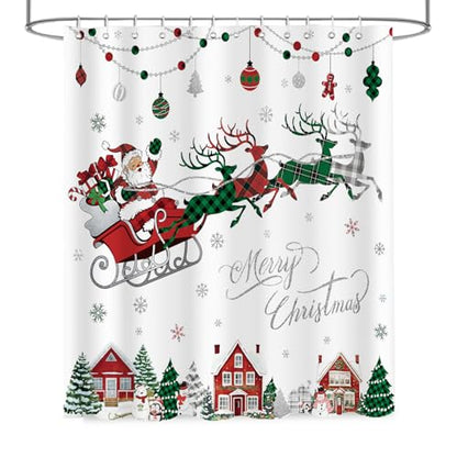 APROPHIC White Christmas Shower Curtain - Red & Green Buffalo Plaid Claus Santa Snowflake Winter Decor 72x72 in
