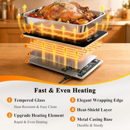 FYY Electric Warming Tray 3-Panel Food Warmer Black & Gold 32.76" x 15.6"