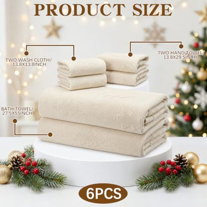 Christmas Bath Towels Set - 6 Piece Beige Tree Bathroom Decor