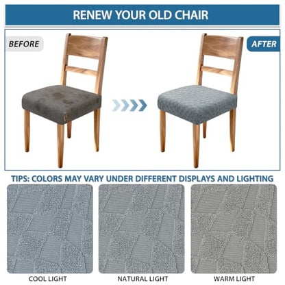 Stretch Dining Chair Seat Covers Set of 2 Light Grey - Washable Parson Chair Protectors with Elastic Bottom