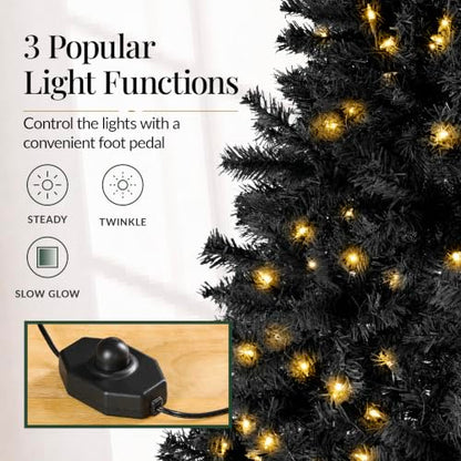 Black 6ft Artificial Christmas Tree Pre-Lit Twinkling Lights Holiday Decor