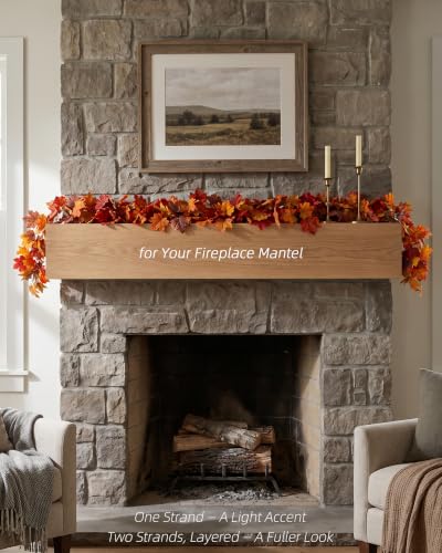 Fall Maple Leaf Garland 2 Pack, 5.9 ft Each, Autumn Decor for Mantel and Tabletop