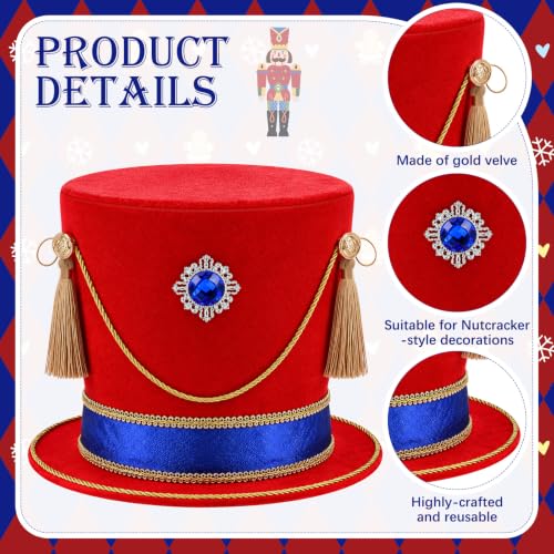 Christmas Nutcracker Tree Topper with Red & Blue Velvet Hat - Regal Holiday Decor