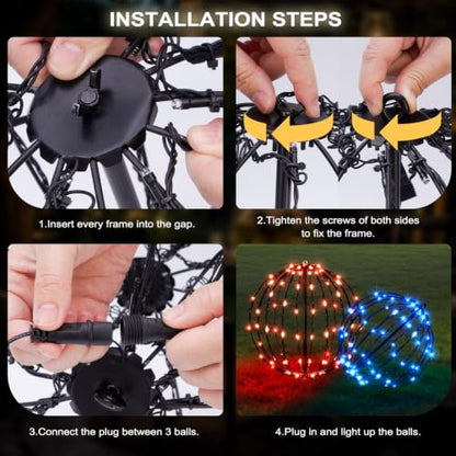 Outdoor LED Light Balls Set - Red & Blue Christmas Decorations, 2 Pack
