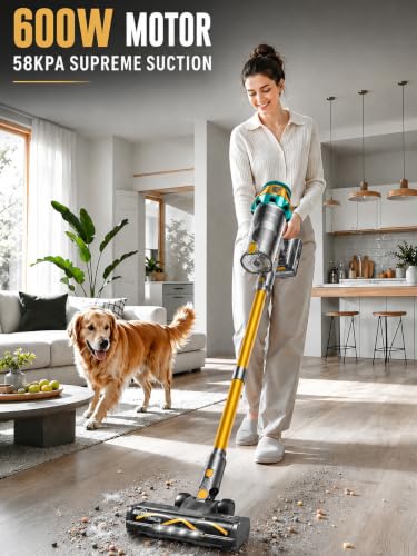 Cordless Vacuum Cleaner 600W 58KPa Self-Standing Stick Vacuum - Gold