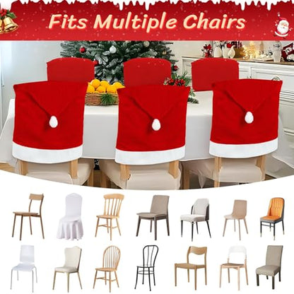 2PCS Christmas Santa Hat Chair Covers with Tableware Holders - Red Holiday Decor