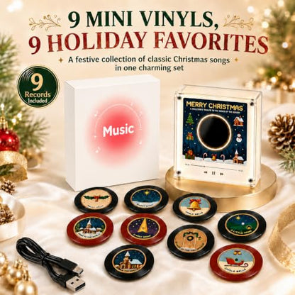 Christmas Fridge Magnet Music Player Set with 9 Vinyl Discs & USB-C - 1 Set