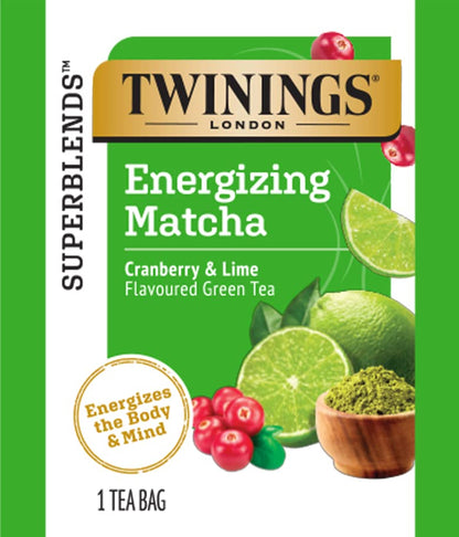 Twinings Superblends Energizing Matcha Cranberry & Lime Flavoured Green Tea, 18 Tea Bags (Pack of 6)