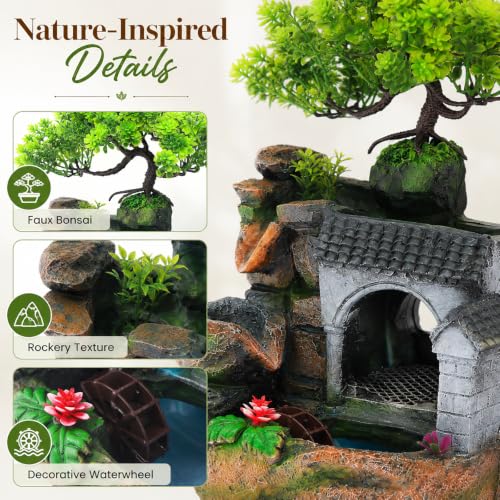 Indoor Tabletop Water Fountain with LED Lights - 11.8 Inch Relaxing Desk Decor