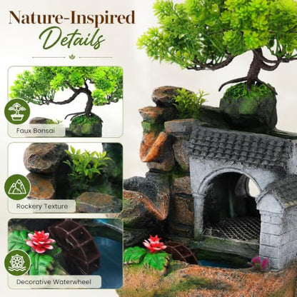 Indoor Tabletop Water Fountain with LED Lights - 11.8 Inch Relaxing Desk Decor
