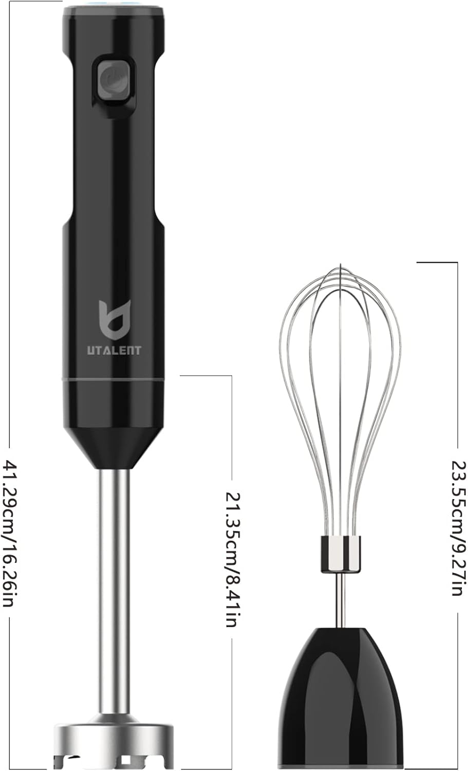 UTALENT Cordless Hand Blender - Variable Speed Immersion Blender with USB-C Charging | Black