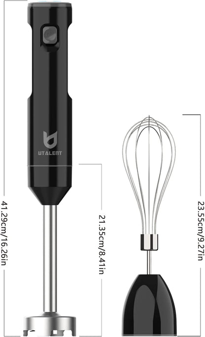 UTALENT Cordless Hand Blender - Variable Speed Immersion Blender with USB-C Charging | Black