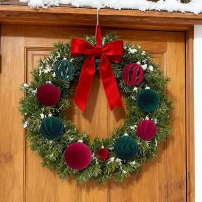 Red Velvet Flocked Christmas Balls Set - 12PCS 2.2-Inch Holiday Ornaments