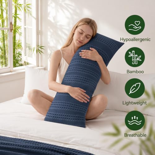 Navy Blue Bamboo Body Pillowcase 36x14 Inch Waffle Weave Support Cover - Pack of 1