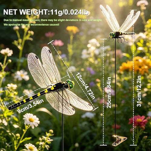 12 Pack Realistic 3D Dragonfly Garden Clips - Decorative Yard & Outdoor Decor
