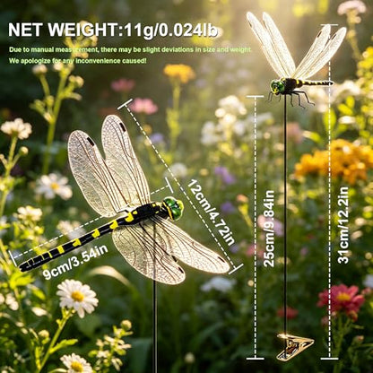 12 Pack Realistic 3D Dragonfly Garden Clips - Decorative Yard & Outdoor Decor
