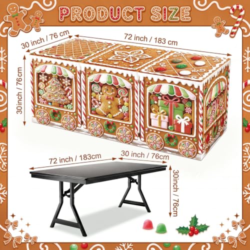 Christmas Gingerbread Train Tablecloth Set - 6 ft Holiday Party Decor Variation of 2 / Train