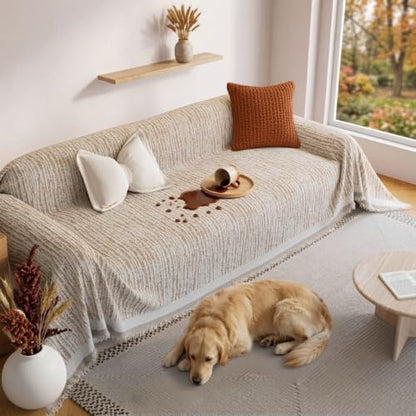 Waterproof Chenille Couch Cover for Dogs - Toffee, Non Slip, 71"x118"