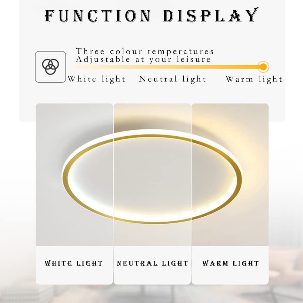 Dimmable LED Ceiling Light Fixture Flush Mount,24" Modern Round Recessed Ceiling Lamp with APP Adjustment,Gold 66W Close to The Ceiling Lighting Living Room Bedroom,3000K-6000K