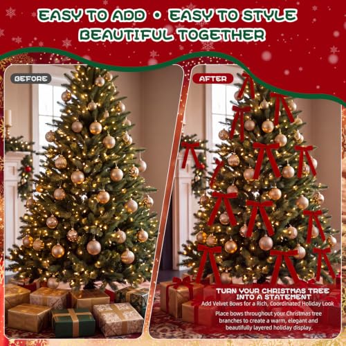 Red Velvet Christmas Tree Bows Set of 26 with Variation - Elegant Holiday Decor