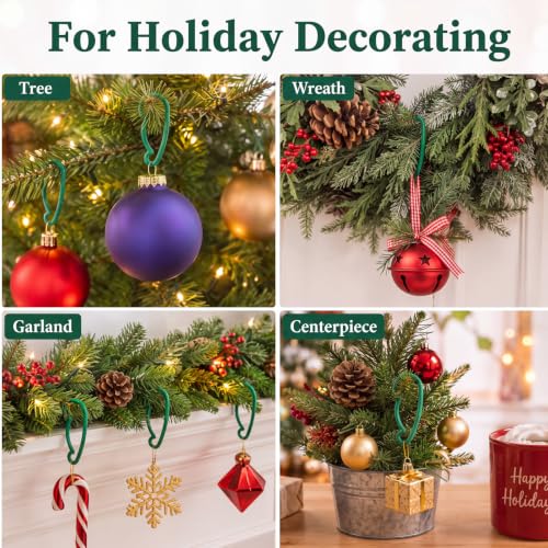 Christmas Ornament Hooks Set, Green Plastic, 100 Pieces for Tree Decoration