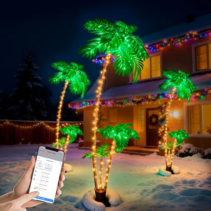6Ft LED Palm Tree with 3 Branches - Festive Christmas Decor, App-Controlled