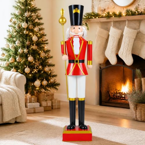 4 Ft Christmas Nutcracker Figure with Scepter & Hat - Red, Indoor Outdoor Decor