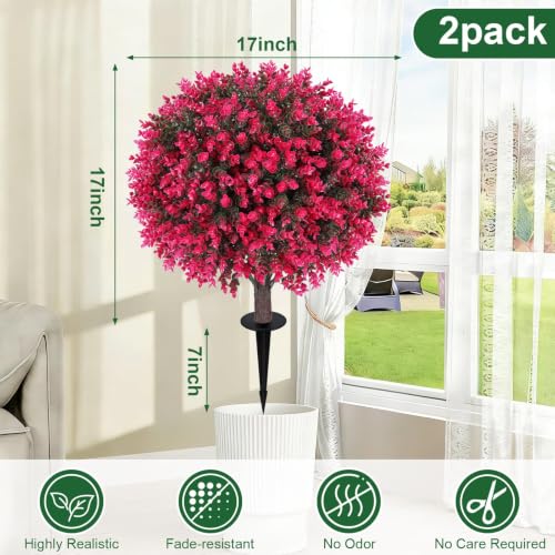Artificial Eucalyptus Topiary Ball Trees Set of 2 - 24 Inch with Ground Spikes - Faux Garden Decor