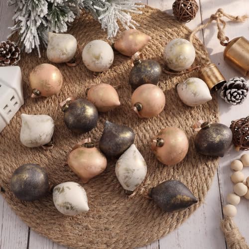 Neutral Gold Christmas Ornaments Set - 12 Teardrop Holiday Decor