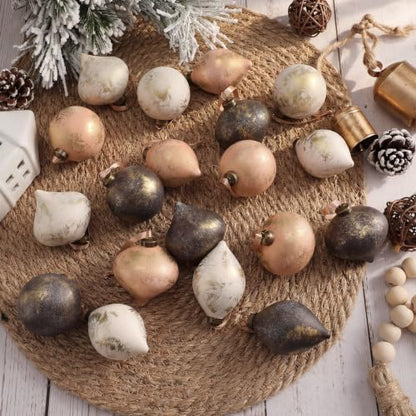 Neutral Gold Christmas Ornaments Set - 12 Teardrop Holiday Decor