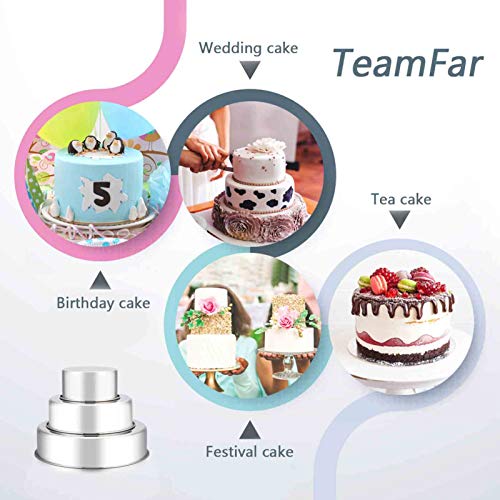 TeamFar Cake Pan, 4'' / 6'' / 8'', Stainless Steel Round Baking Tier Cake Pans Set, for Baking Steaming Serving, Healthy & Heavy Duty, Mirror Finish & Dishwasher Safe - 3 PCS