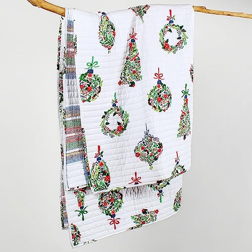 Festive Baubles Holiday Quilt Throw 50x60in Cotton Christmas Decor
