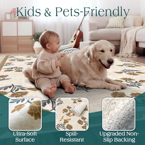 Non Slip Floral Kitchen Runner Rug 2x6 Beige Hallway Rug
