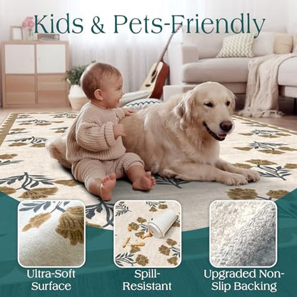 Non Slip Floral Kitchen Runner Rug 2x6 Beige Hallway Rug