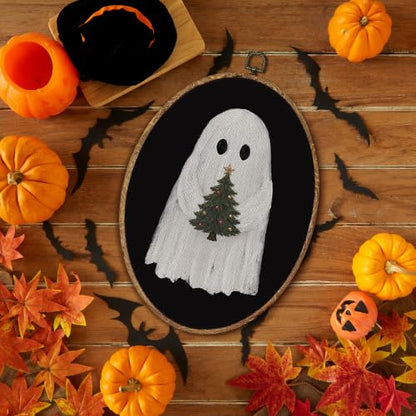 Halloween Ghost Wall Art Decor - Oval Framed Seasonal Home Decoration - Variation of Ghost 4
