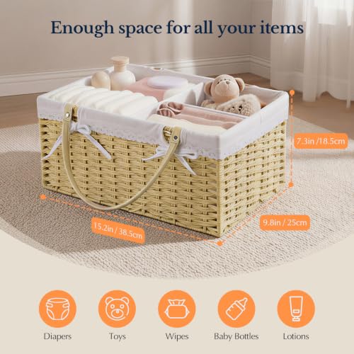 Baby Diaper Caddy Organizer Large Khaki Handwoven Paper Rope Storage Basket