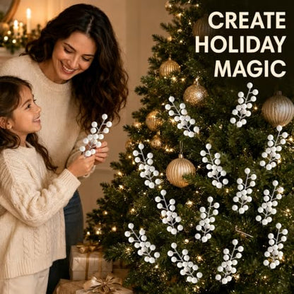 18 Pack White Christmas Berry Stems with Clips for Holiday Decorations - Berry / White