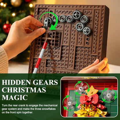 Christmas Tree Building Set with Rotating Snowflakes and LED Lights - Festive Holiday Decor Kit