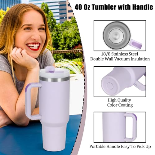 40 Oz Stainless Steel Tumbler with Handle and Straw - Bulk Pack, Color Variation Cream