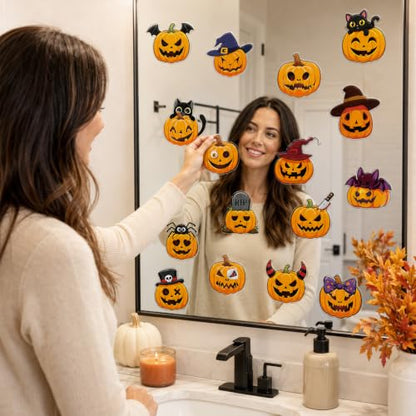 Halloween Gel Window Clings Assorted Evil Pumpkin Decorations - 32 Pieces