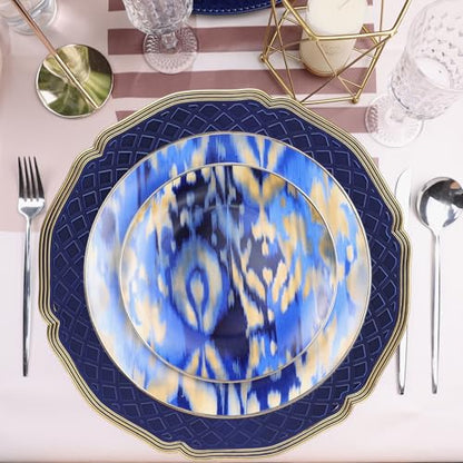 Royal Blue Charger Plates with Beaded Rims - Set of 6 Plastic Dinner Protectors